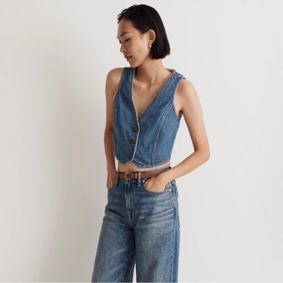 Denim Crop Vest Top in Pawley Wash | Size 10 - Picture 2 of 8
